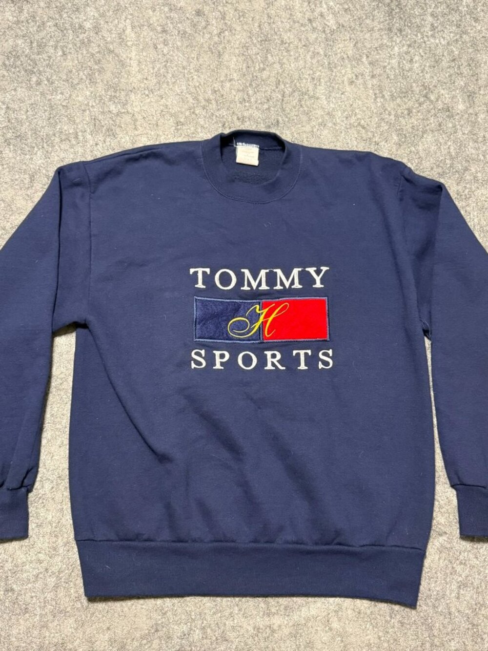 Vintage 90s Tommy Hilfiger Bootleg Sport Sweatshirt Crewneck Navy Large Boxy Fit